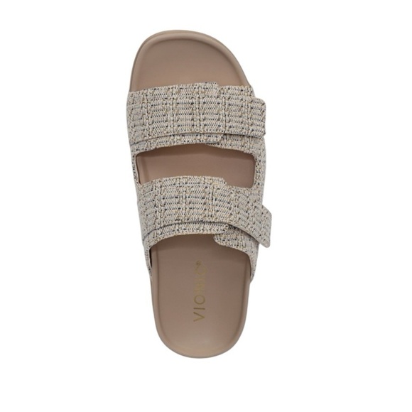 Vionic - Riviera Slide Double Strap Textured Tan Sandals Sz 7 Wide